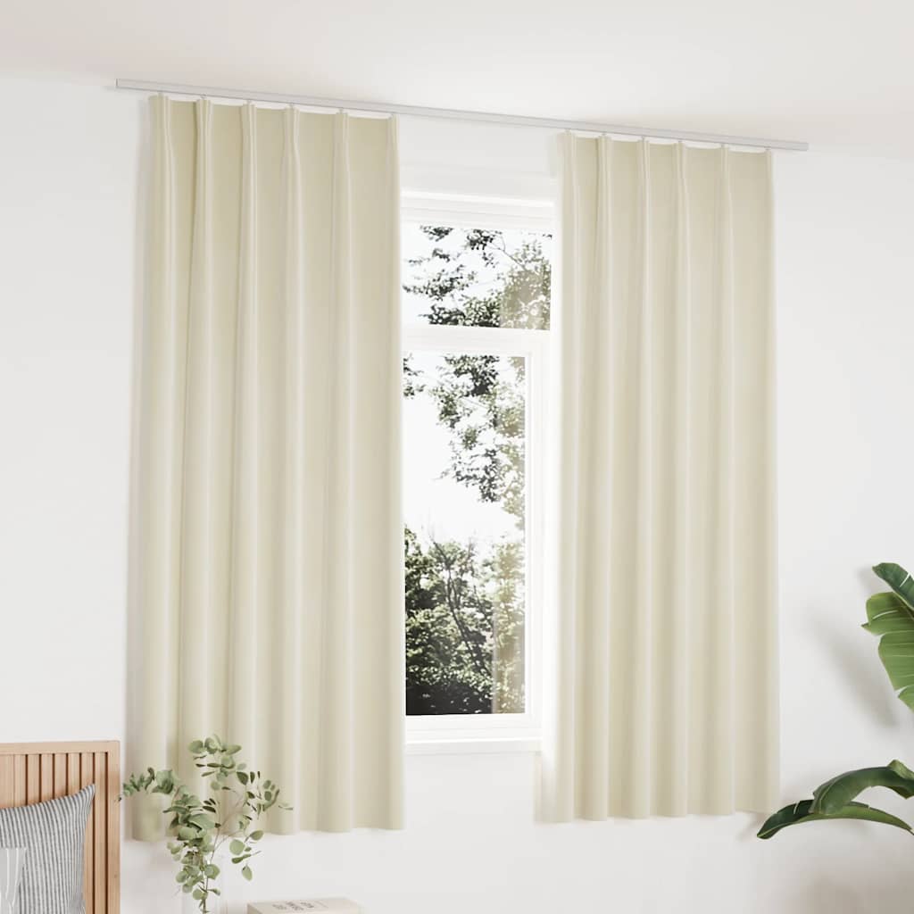 Mörkläggningsgardiner 2 st m. krokar sammet gräddvit 140x175 cm