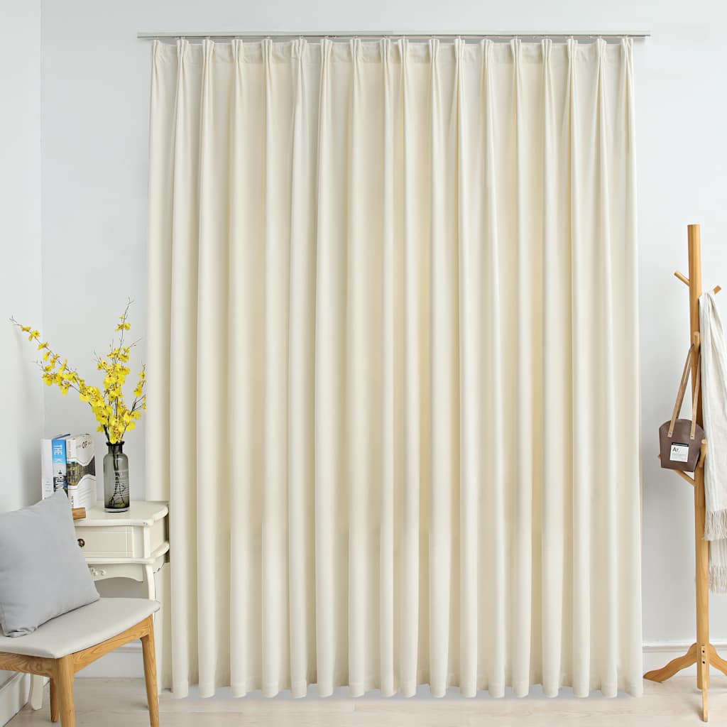 Mörkläggningsgardin med krokar sammet gräddvit 290x245 cm