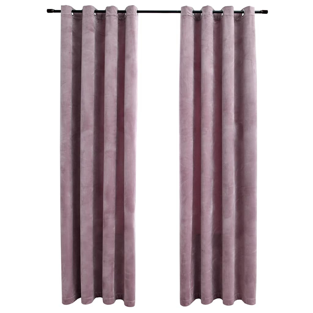Mörkläggningsgardiner med ringar 2 st rosa sammet 140x225 cm