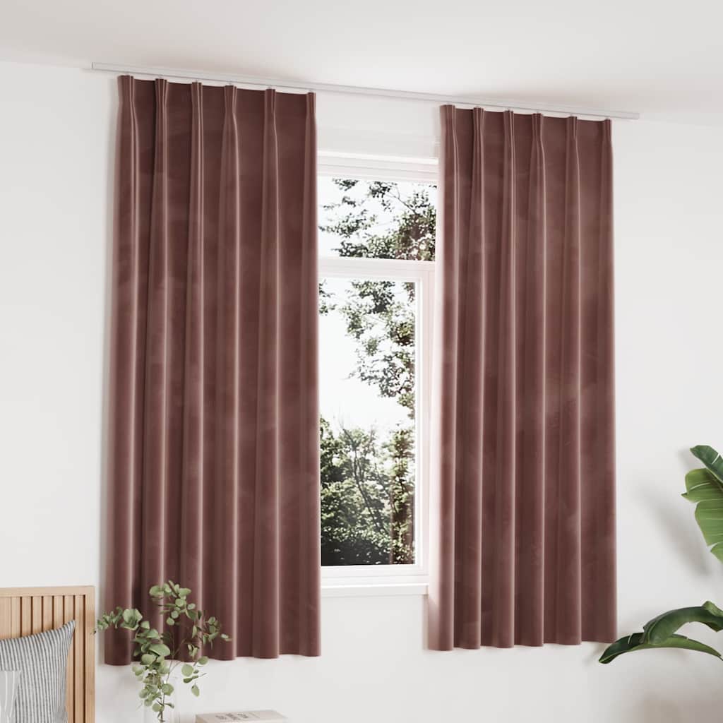 Mörkläggningsgardiner 2 st m. krokar sammet antikrosa 140x175cm