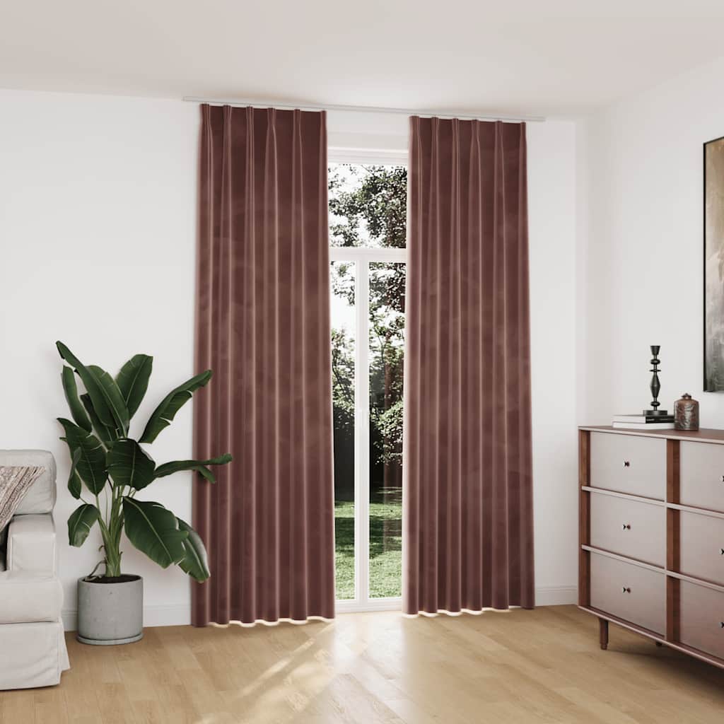 Mörkläggningsgardiner 2 st m. krokar sammet antikrosa 140x245cm