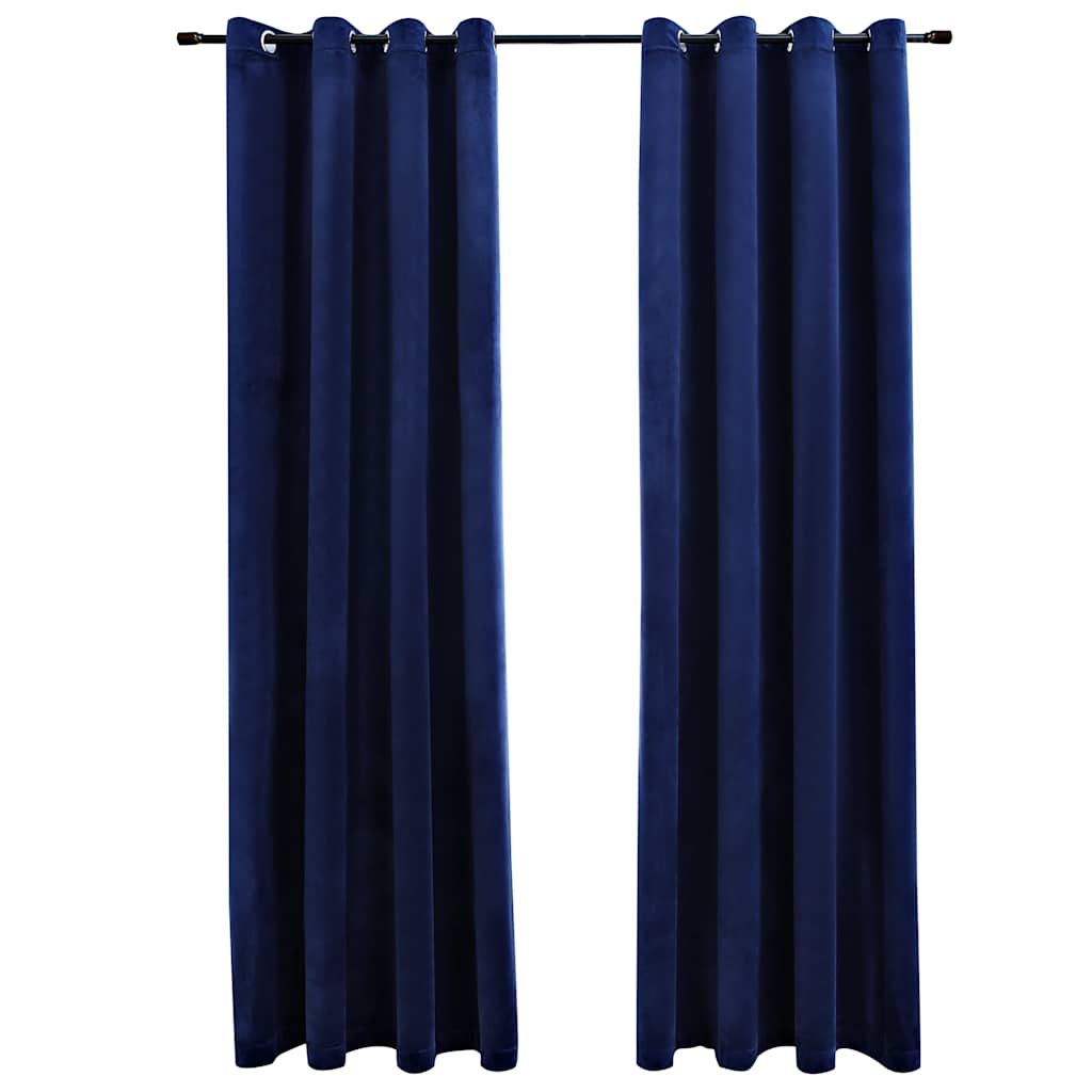 Mörkläggningsgardiner med ringar 2 st mörkblå sammet 140x225 cm