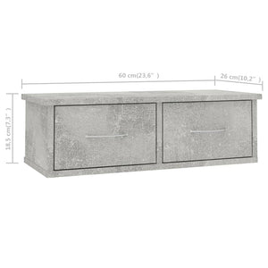 Väggmonterade lådor betonggrå 60x26x18,5 cm konstruerat trä