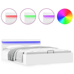 Sängram hydraulisk förvaring utan madrass LEDs vit 180x200 cm