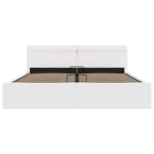 Sängram hydraulisk förvaring utan madrass LEDs vit 180x200 cm
