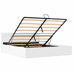 Sängram hydraulisk förvaring utan madrass LEDs vit 180x200 cm