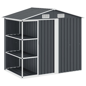 Trädgårdsbod med hylla antracit 205x130x183 cm järn