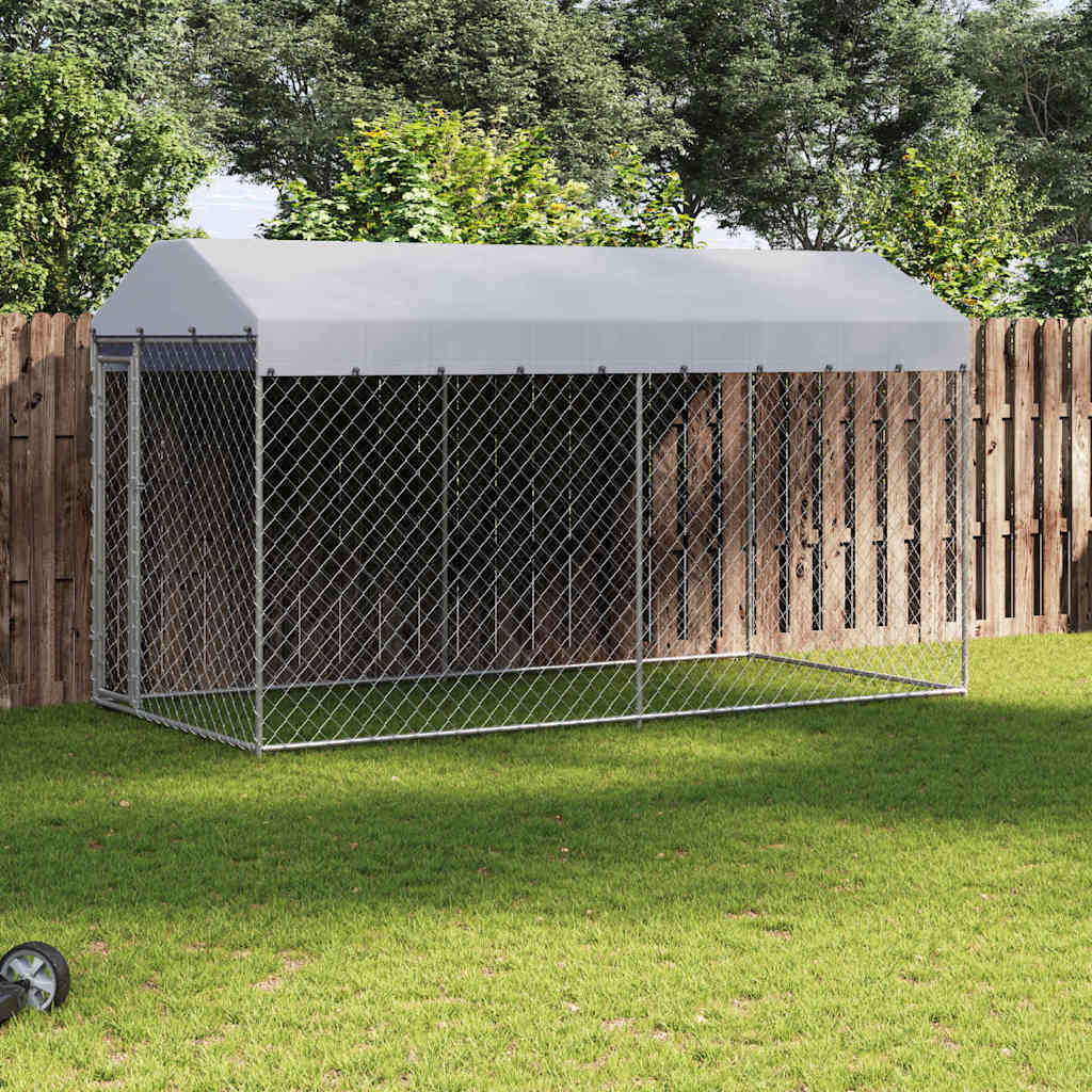 Hundgård för utomhusbruk med tak 382x192x225 cm