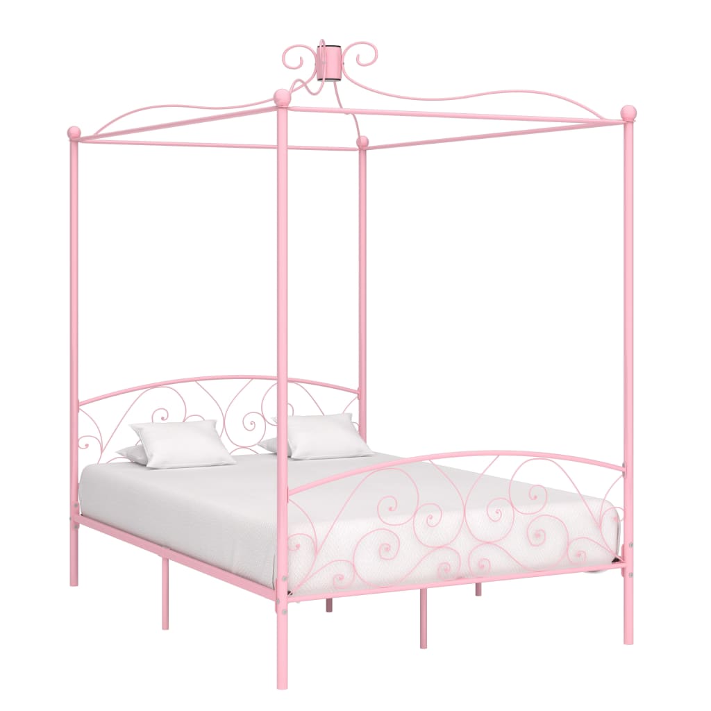 Sänghimmel utan madrass rosa metall 140x200 cm