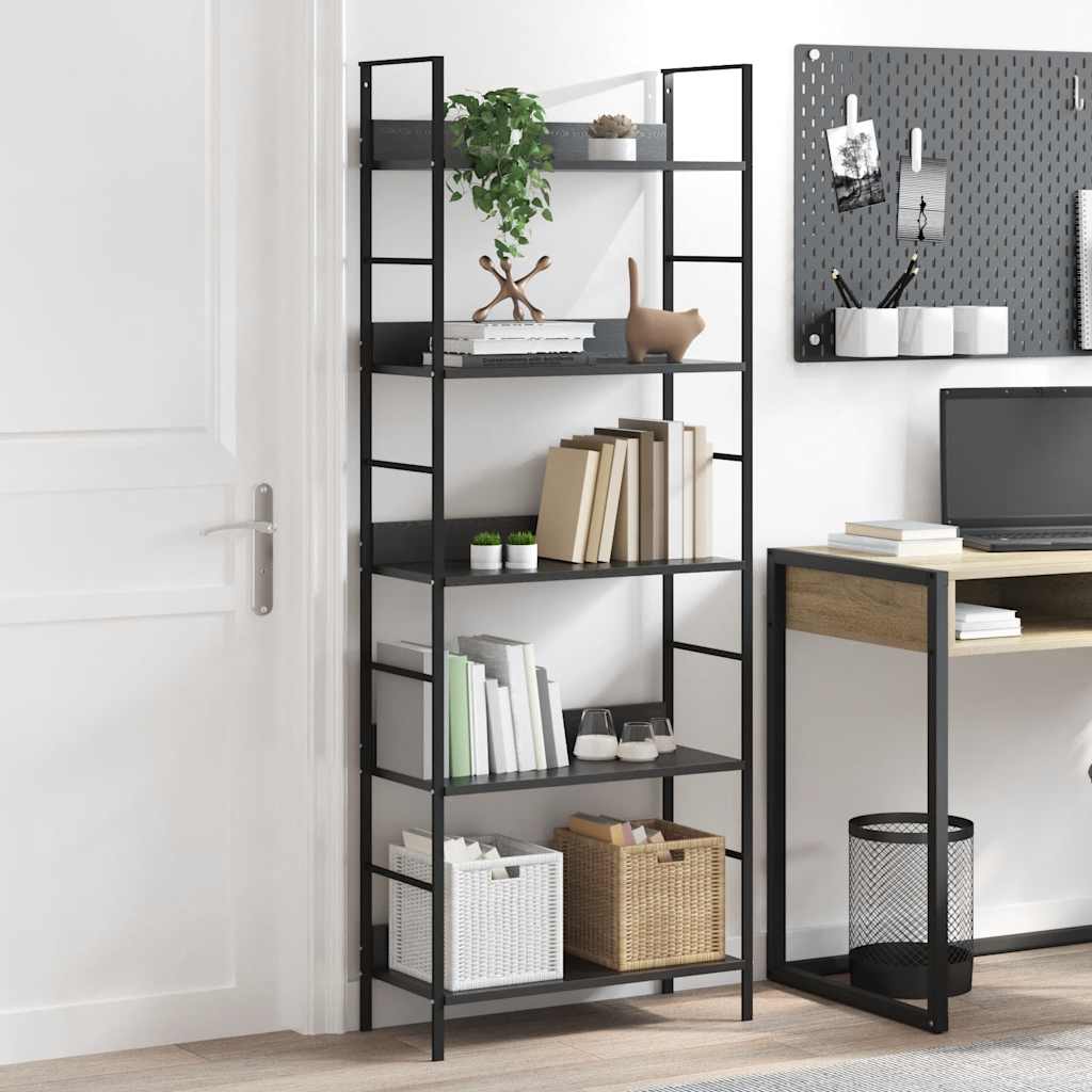 Bokhylla 5 hyllplan svart 60x27,6x158,5 cm konstruerat trä