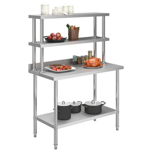 Arbetsbord med överhylla 120x60x150 cm rostfritt stål