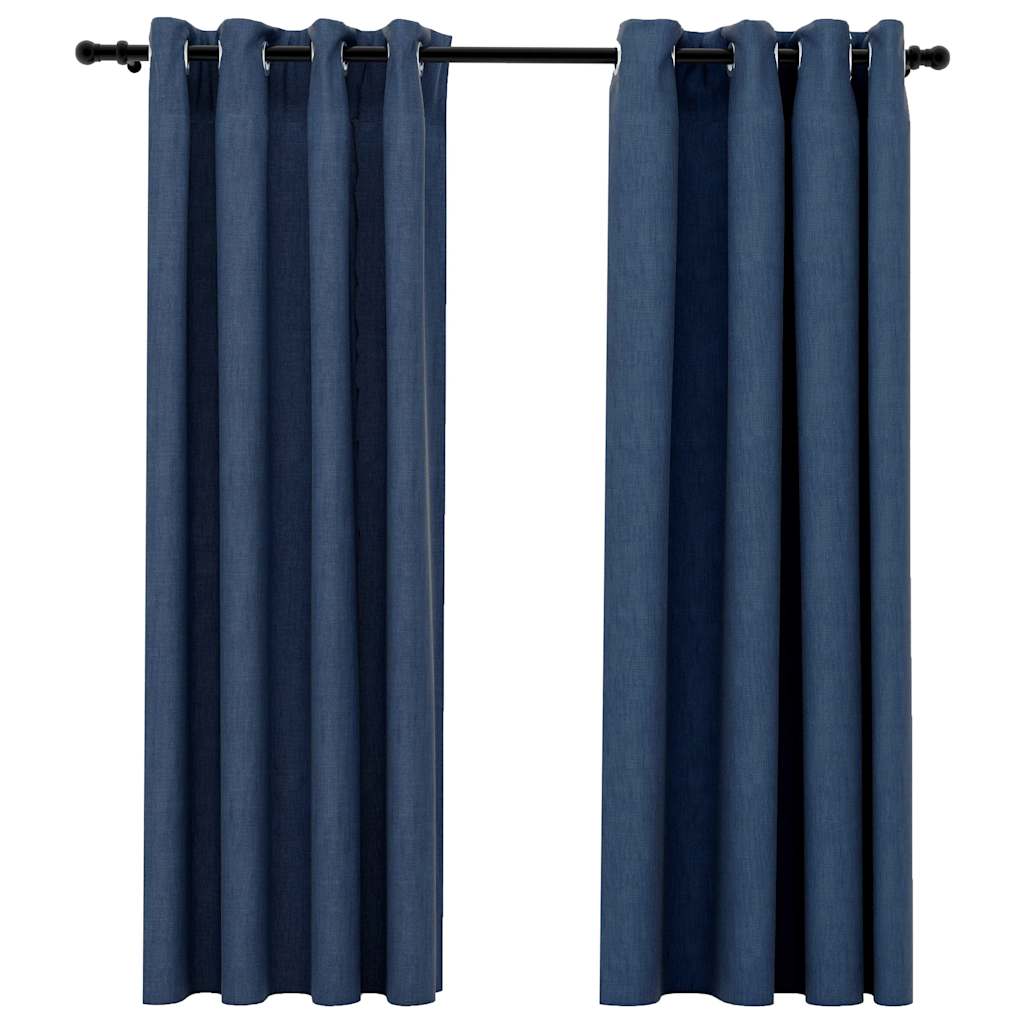 Mörkläggningsgardin med öljetter linnelook 2 st blå 140x175cm