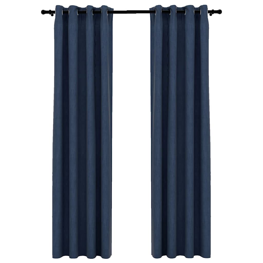 Mörkläggningsgardin med öljetter linnelook 2 st blå 140x225cm