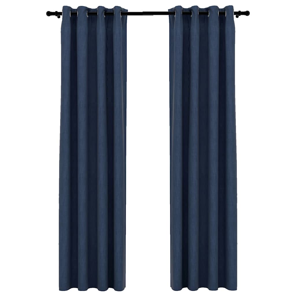 Mörkläggningsgardin med öljetter linnelook 2 st blå 140x245cm