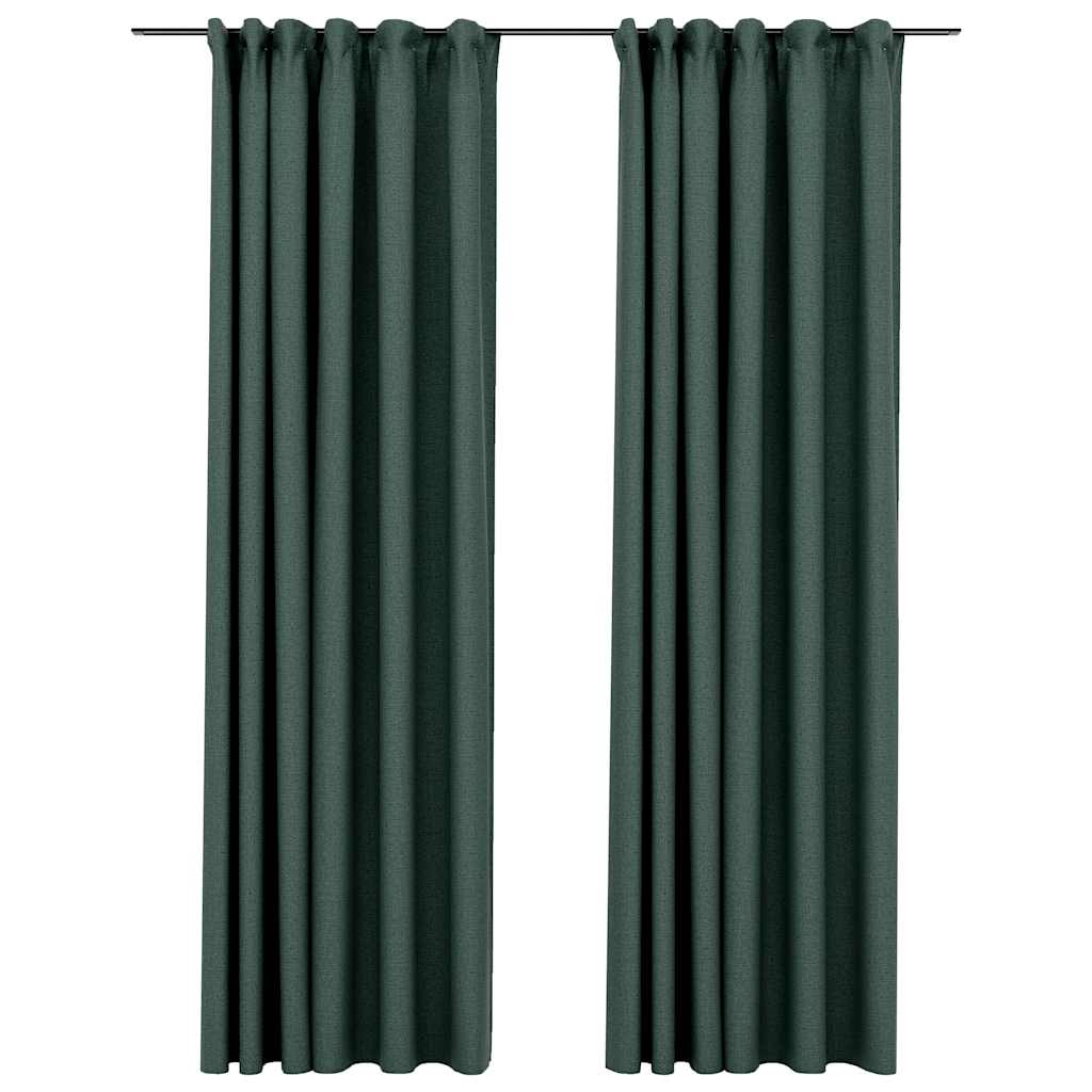 Mörkläggningsgardin med krokar linnelook 2 st grön 140x225 cm