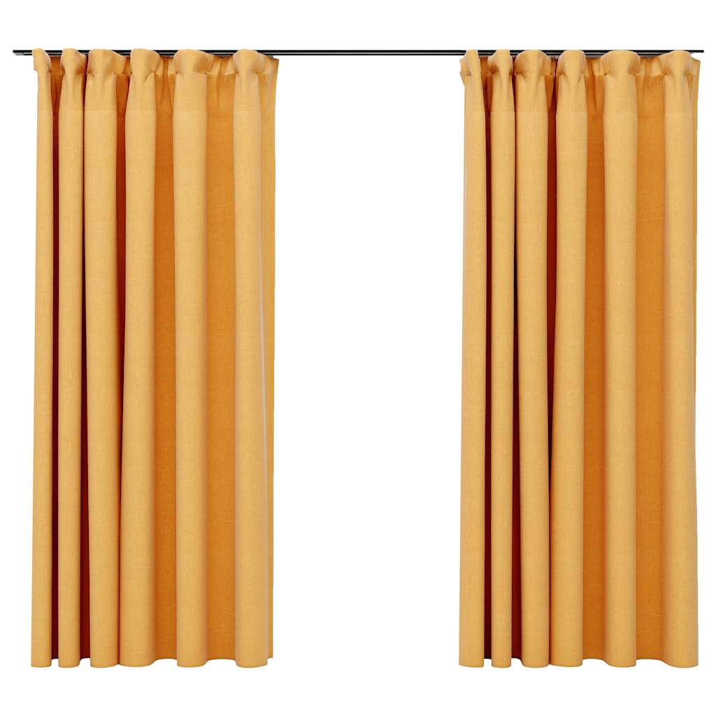 Mörkläggningsgardin med krokar linnelook 2 st gul 140x175 cm