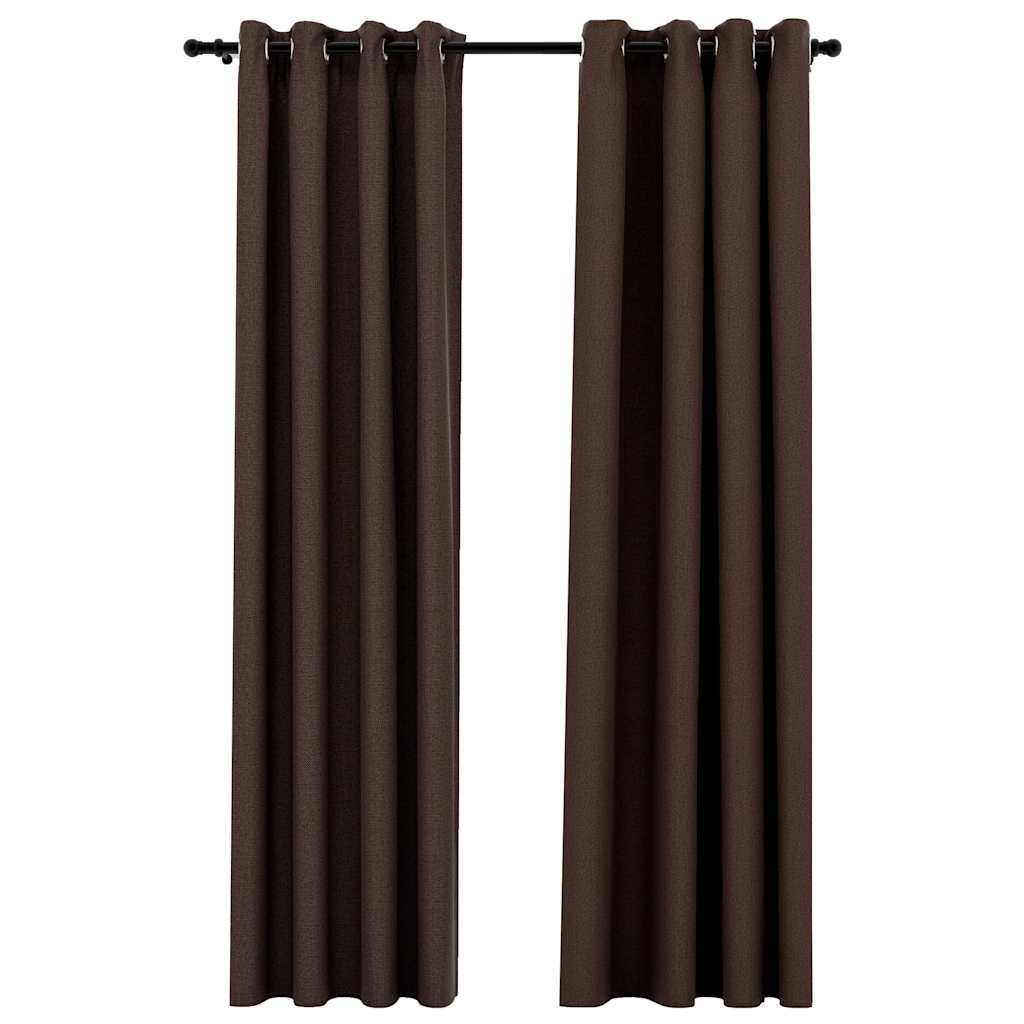 Mörkläggningsgardin med öljetter linnelook 2 st taupe 140x225cm