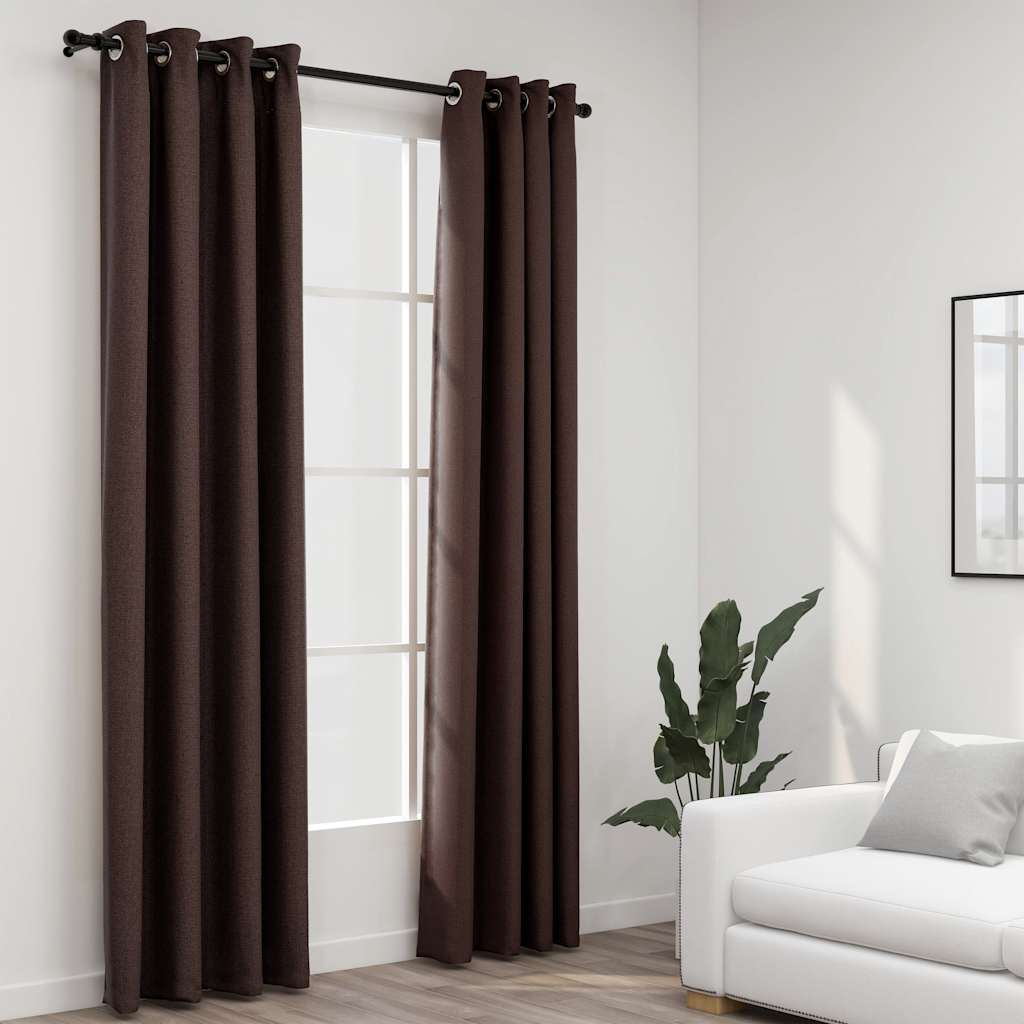 Mörkläggningsgardin med öljetter linnelook 2 st taupe 140x245cm