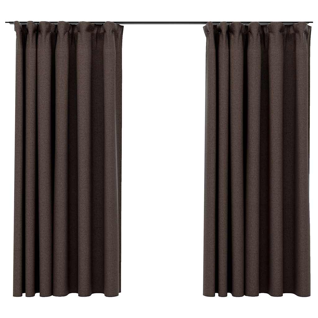 Mörkläggningsgardin med krokar linnelook 2 st taupe 140x175 cm