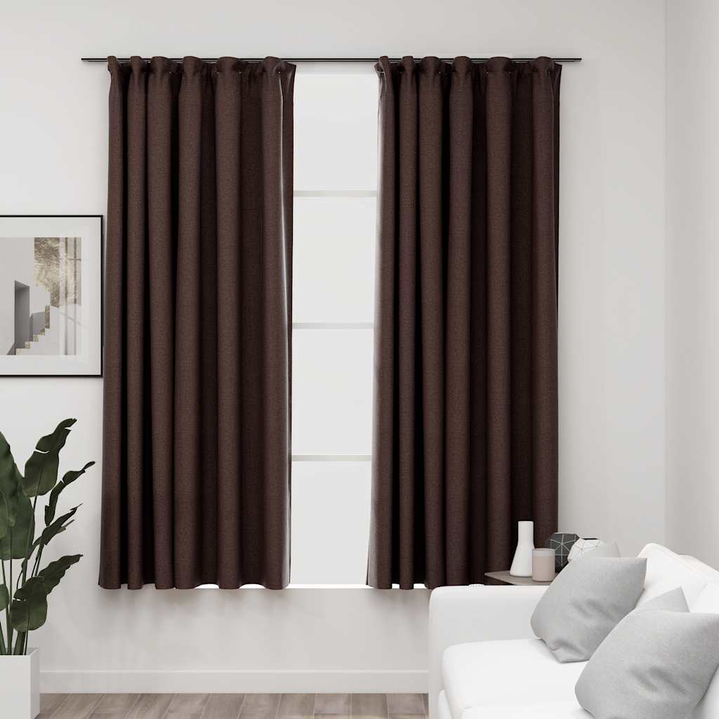 Mörkläggningsgardin med krokar linnelook 2 st taupe 140x175 cm