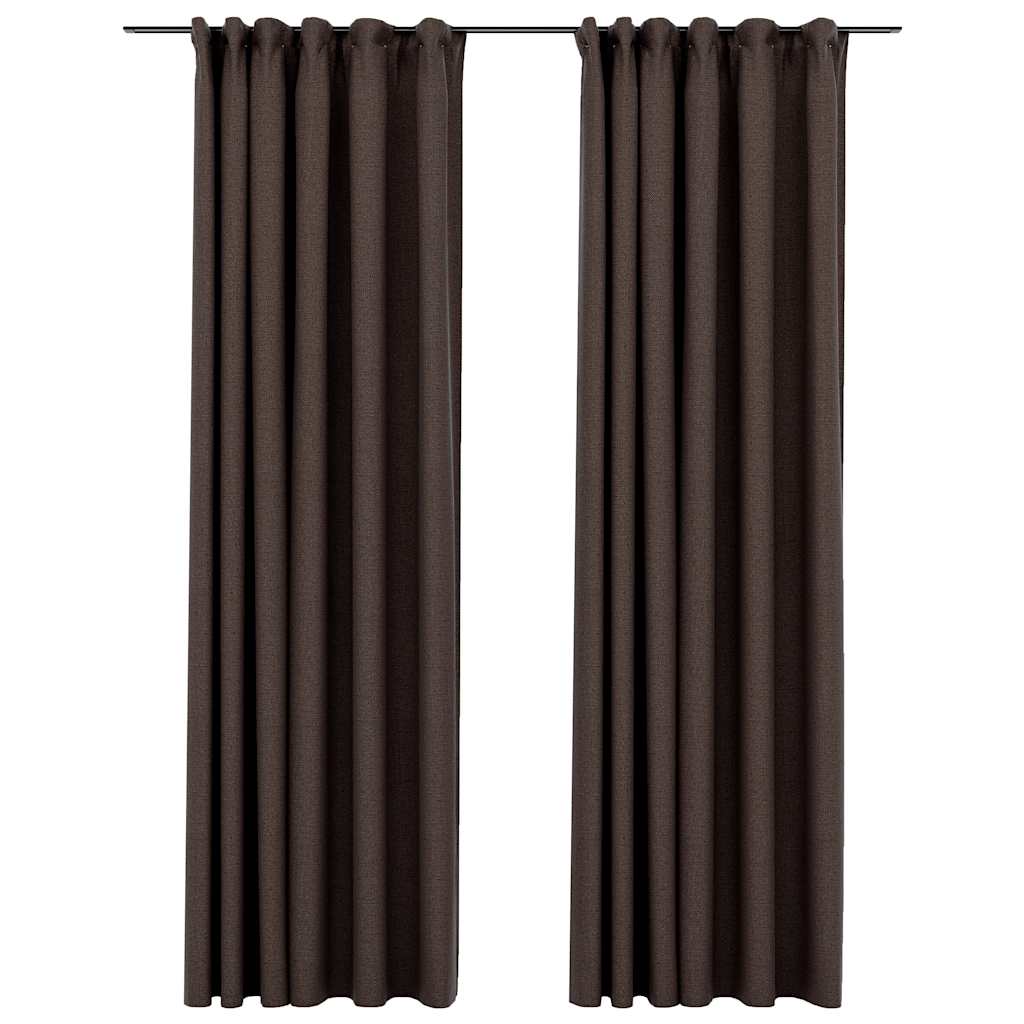 Mörkläggningsgardin med krokar linnelook 2 st taupe 140x225 cm