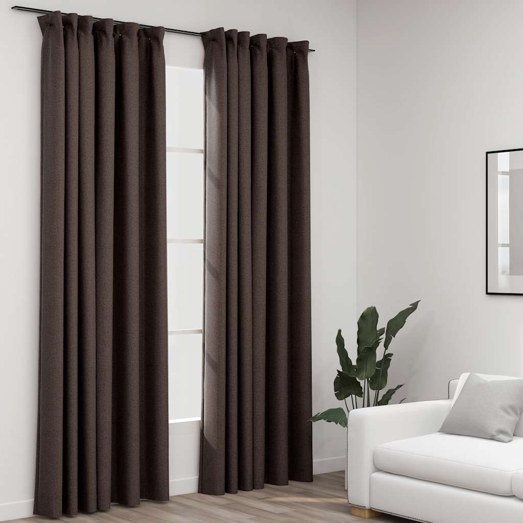 Mörkläggningsgardin med krokar linnelook 2 st taupe 140x225 cm