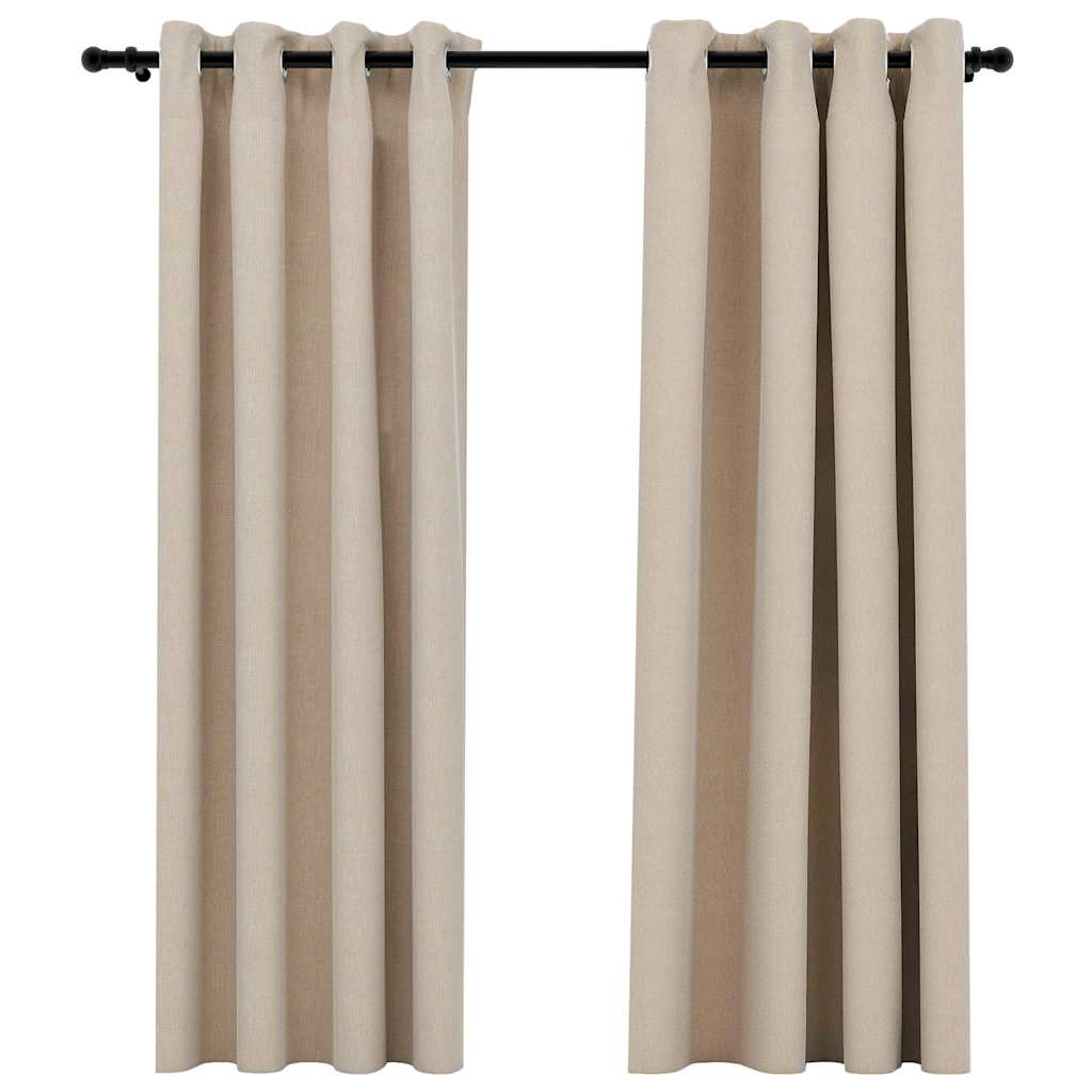 Mörkläggningsgardin med öljetter linnelook 2 st beige 140x175cm