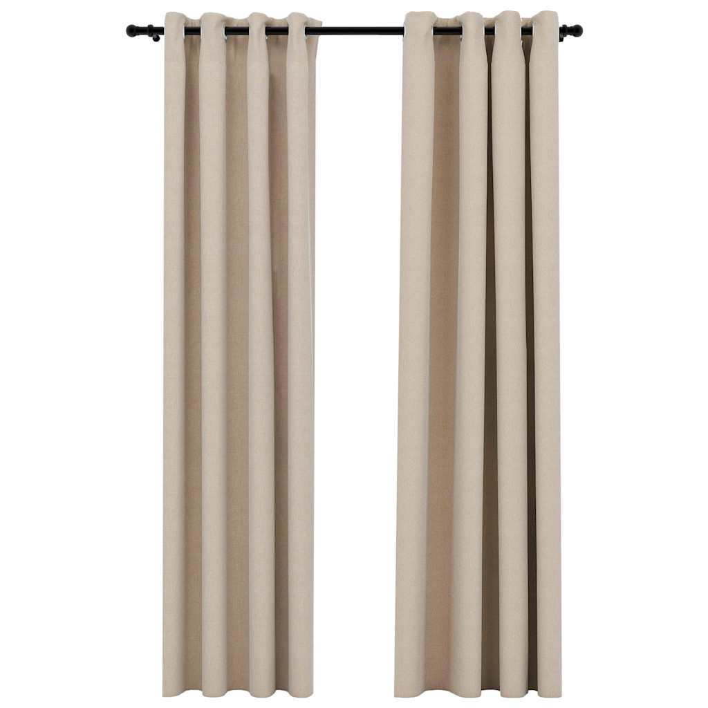 Mörkläggningsgardin med öljetter linnelook 2 st beige 140x225cm