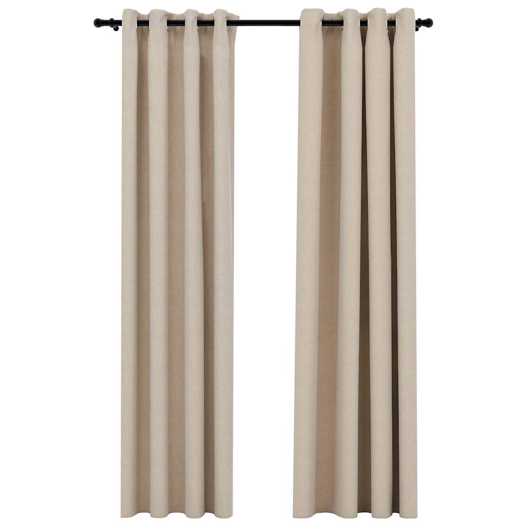 Mörkläggningsgardin med öljetter linnelook 2 st beige 140x245cm