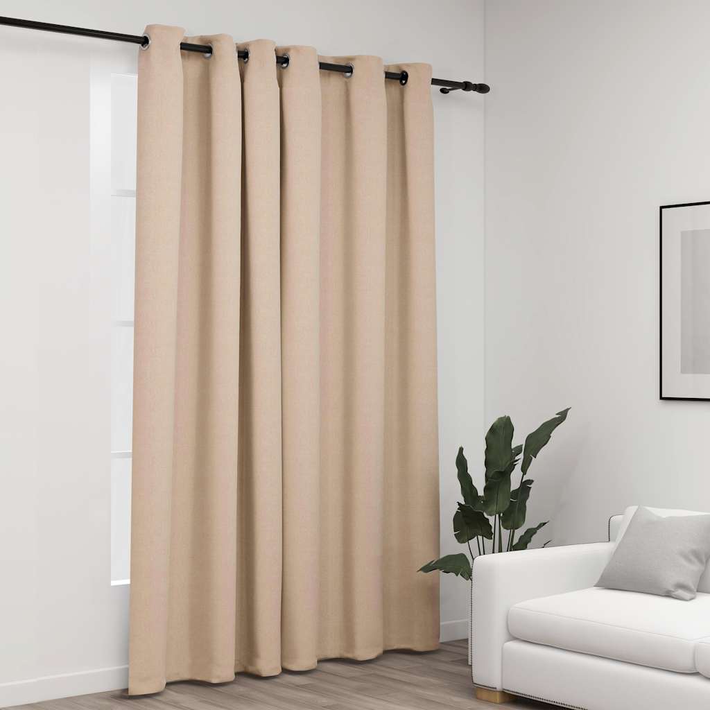 Mörkläggningsgardin med öljetter linnelook beige 290x245cm