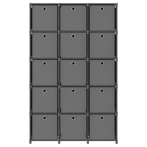 Hylla med 15 kuber med lådor grå 103x30x175,5 cm tyg