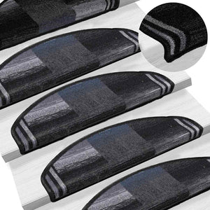 Trappstegsmattor självhäftande 15 st svart och grå 65x21x4 cm