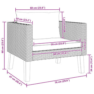 Trädgårdsfåtölj med dynor konstrotting svart