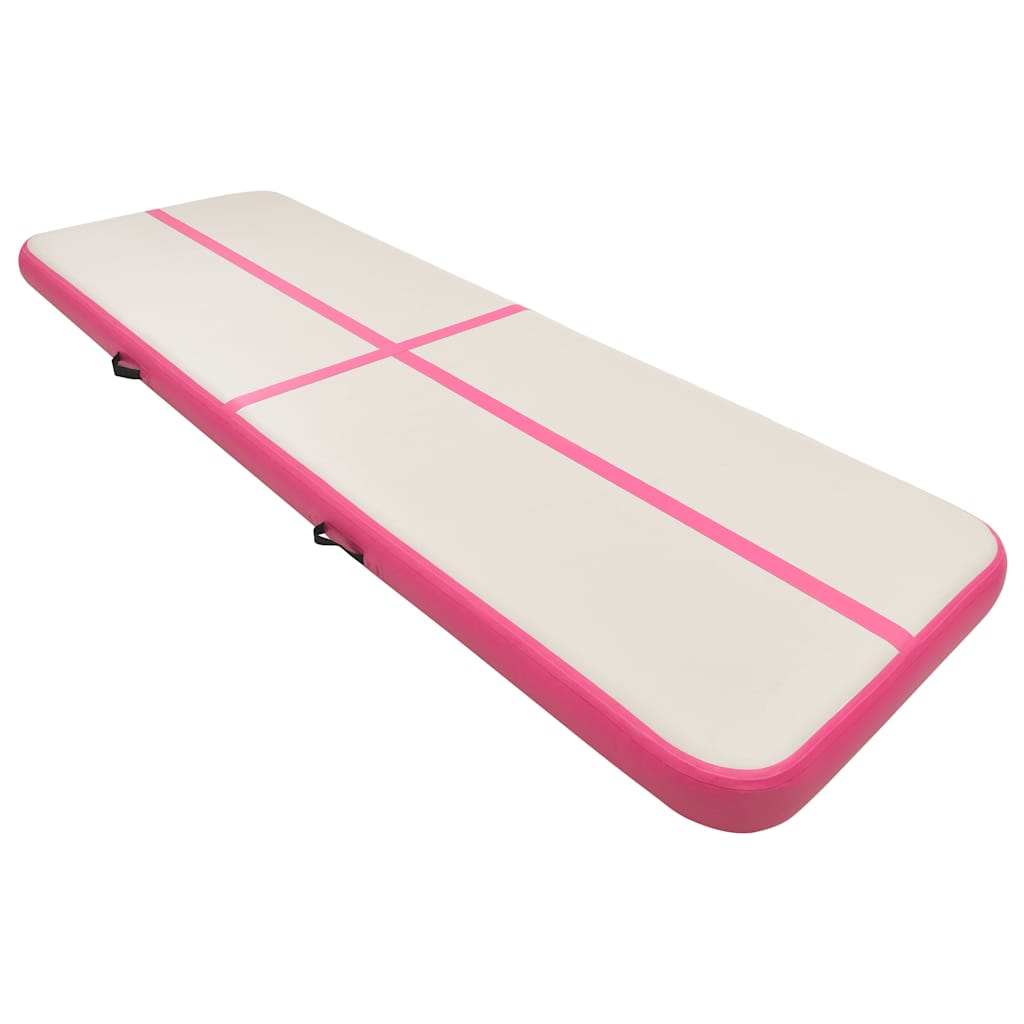 Uppblåsbar gymnastikmatta med pump 500x100x15 cm PVC rosa
