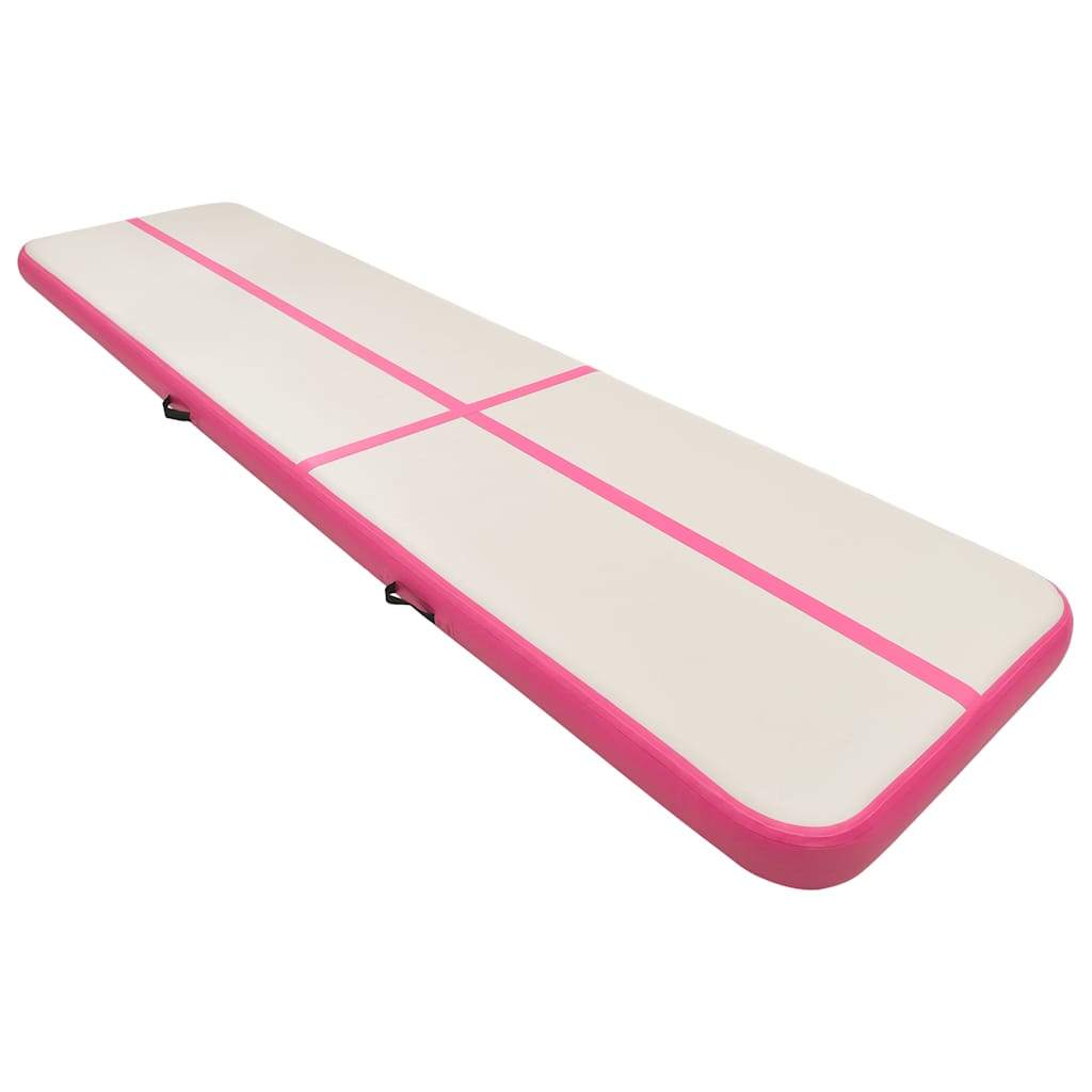 Uppblåsbar gymnastikmatta med pump 700x100x20 cm PVC rosa