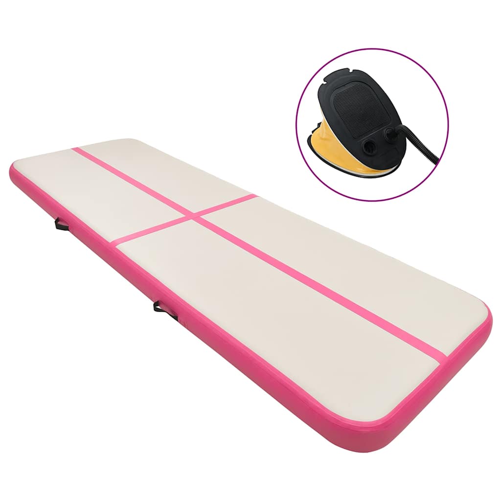 Uppblåsbar gymnastikmatta med pump 800x100x20 cm PVC rosa