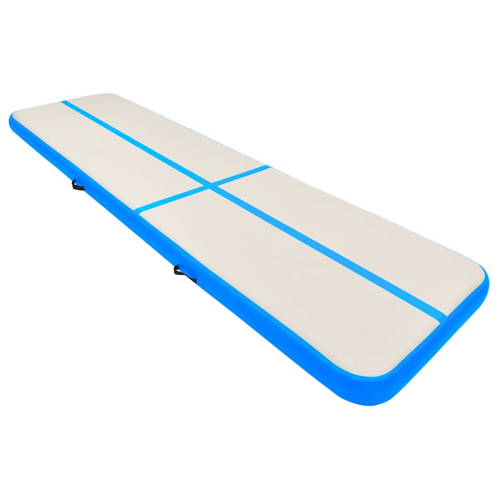 Uppblåsbar gymnastikmatta med pump 800x100x20 cm PVC blå