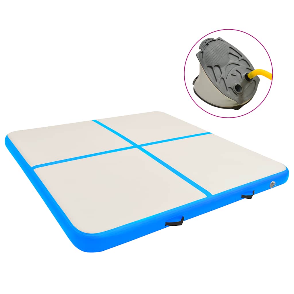 Uppblåsbar gymnastikmatta med pump 200x200x15 cm PVC blå