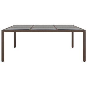 Trädgårdsbord med glasskiva brun 200x150x75 cm rotting