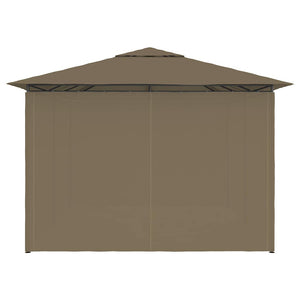 Paviljong med draperier 4x3 m taupe 180 g/m²
