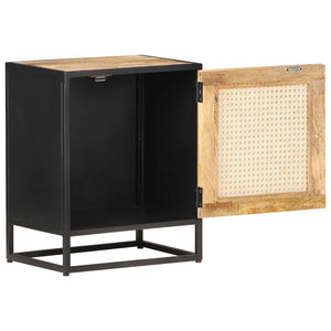 Nattduksbord 40x30x50 cm grovt mangoträ och naturlig rotting