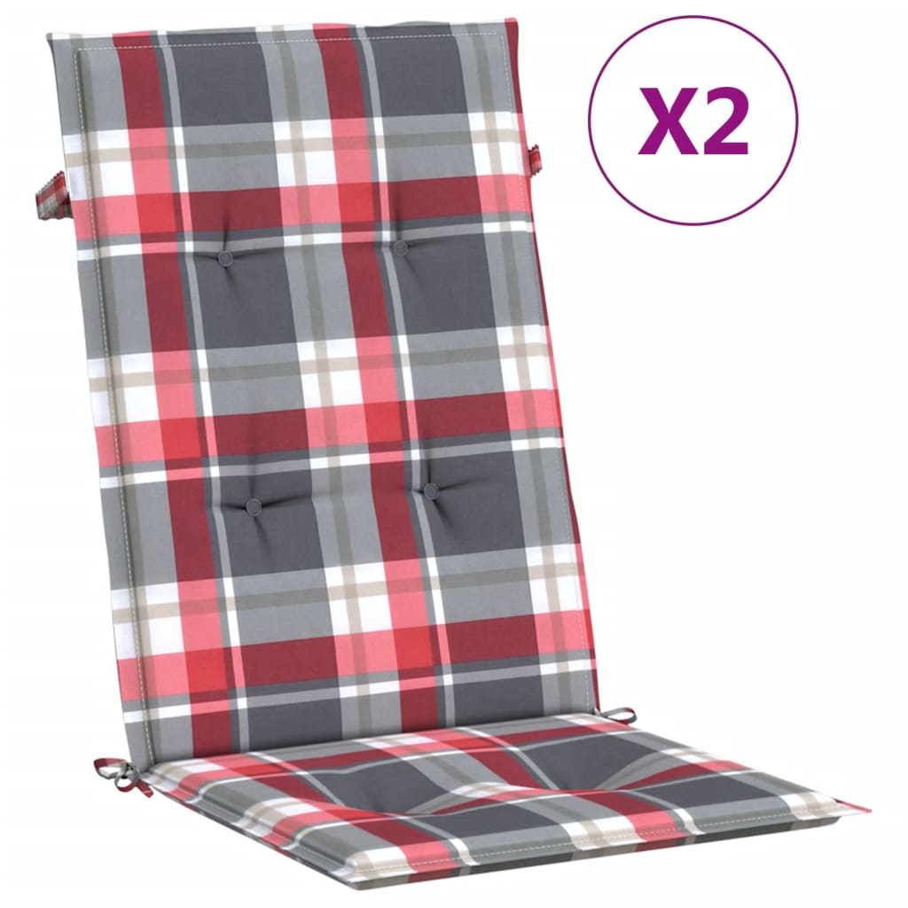 Stolsdynor 2 st rödrutig 120x50x3 cm tyg
