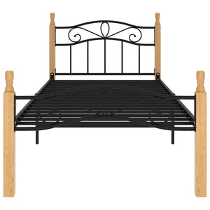 Sängram svart metall och massiv ek 100x200 cm