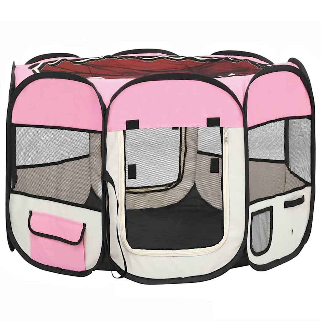 Hopfällbar hundhage med väska rosa 90x90x58 cm