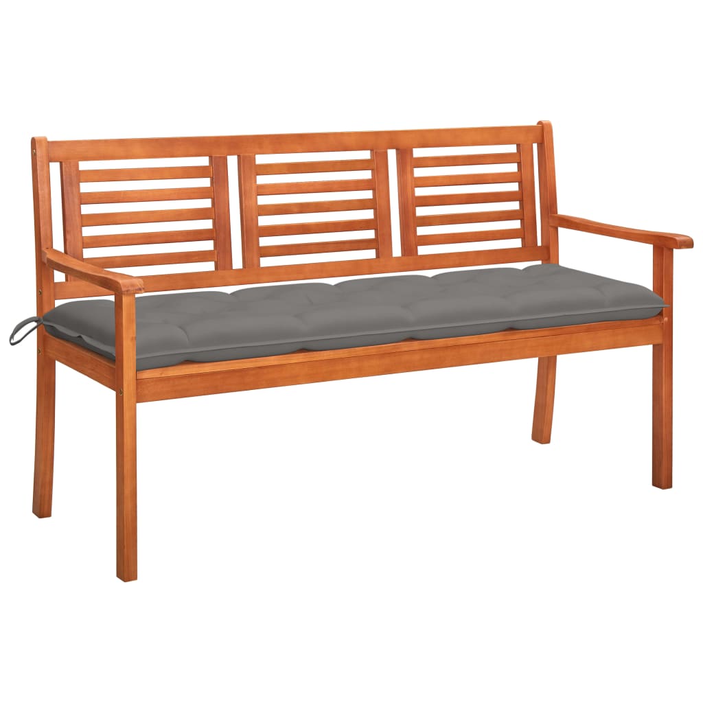 Trädgårdsbänk 3-sits med dyna 150 cm massivt eukalyptusträ