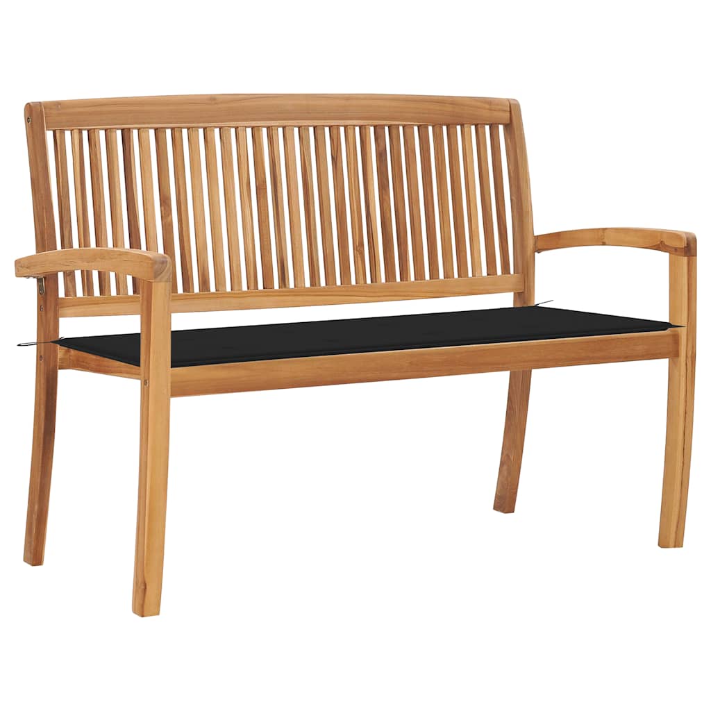 Stapelbar trädgårdsbänk med dyna 128,5 cm massiv teak