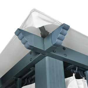 Paviljong med gardin & ljusslinga LED 4x3 m gräddvit aluminium