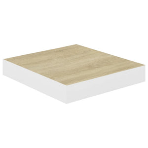 Svävande vägghyllor 2 st ek och vit 23x23,5x3,8 cm MDF