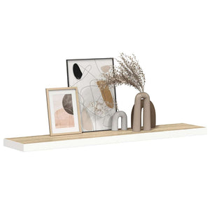 Svävande vägghylla ek och vit 120x23,5x3,8 cm MDF