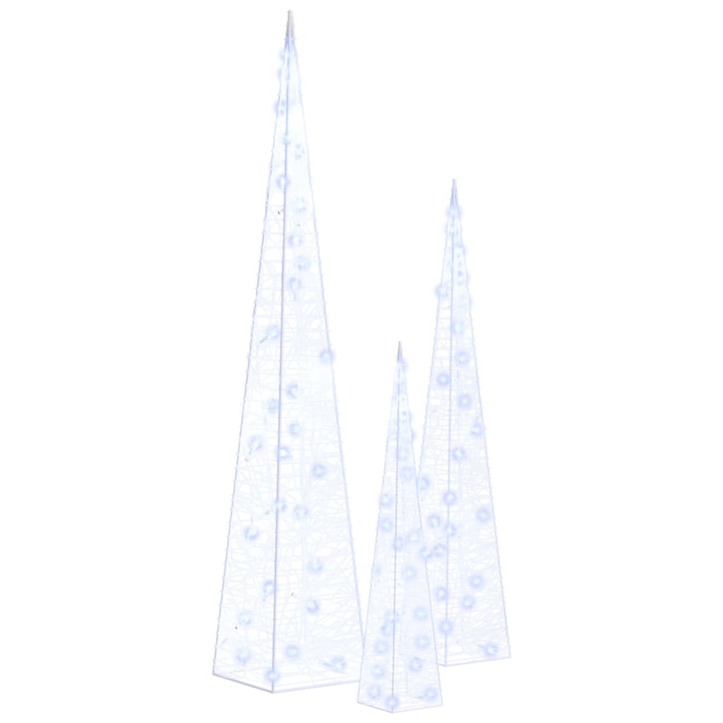 Ljuskoner set akryl LED blå 30/45/60 cm